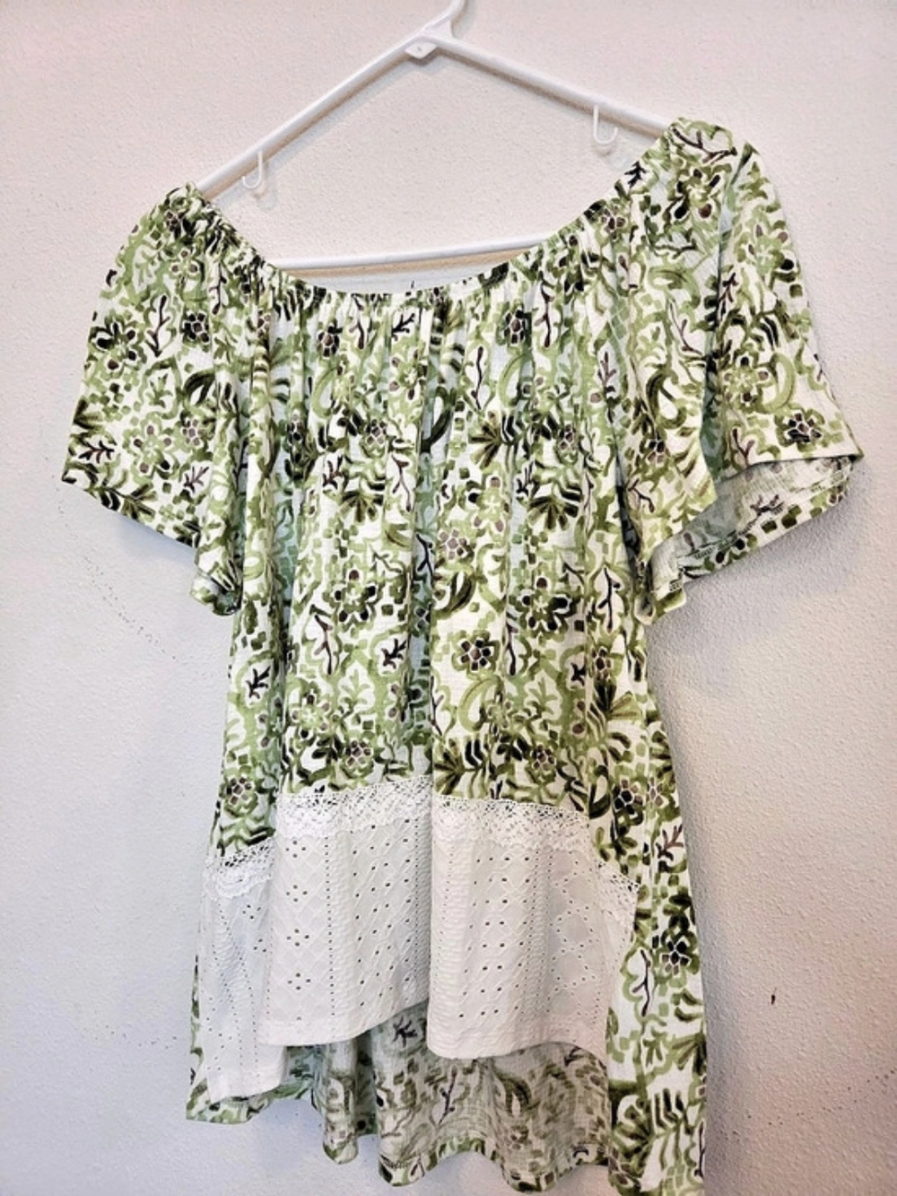 Cato Floral Off Shoulder Flutter Sleeve Blouse Lace Crochet Trim Top